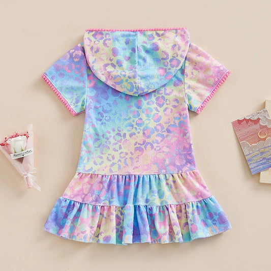 Girls Tropical Print Ruffle Sleeve  Swimsuit with UPF 50 Sun Protection and Matching Cover-Up