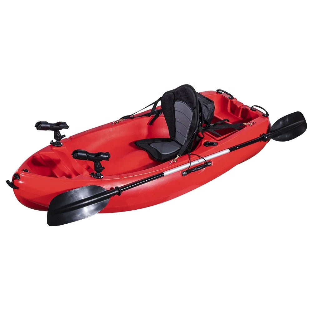 2M One Person Plastic Kayak Single Seating Small Fishing Boat Rowing Canoe with Paddle Can Install Motor