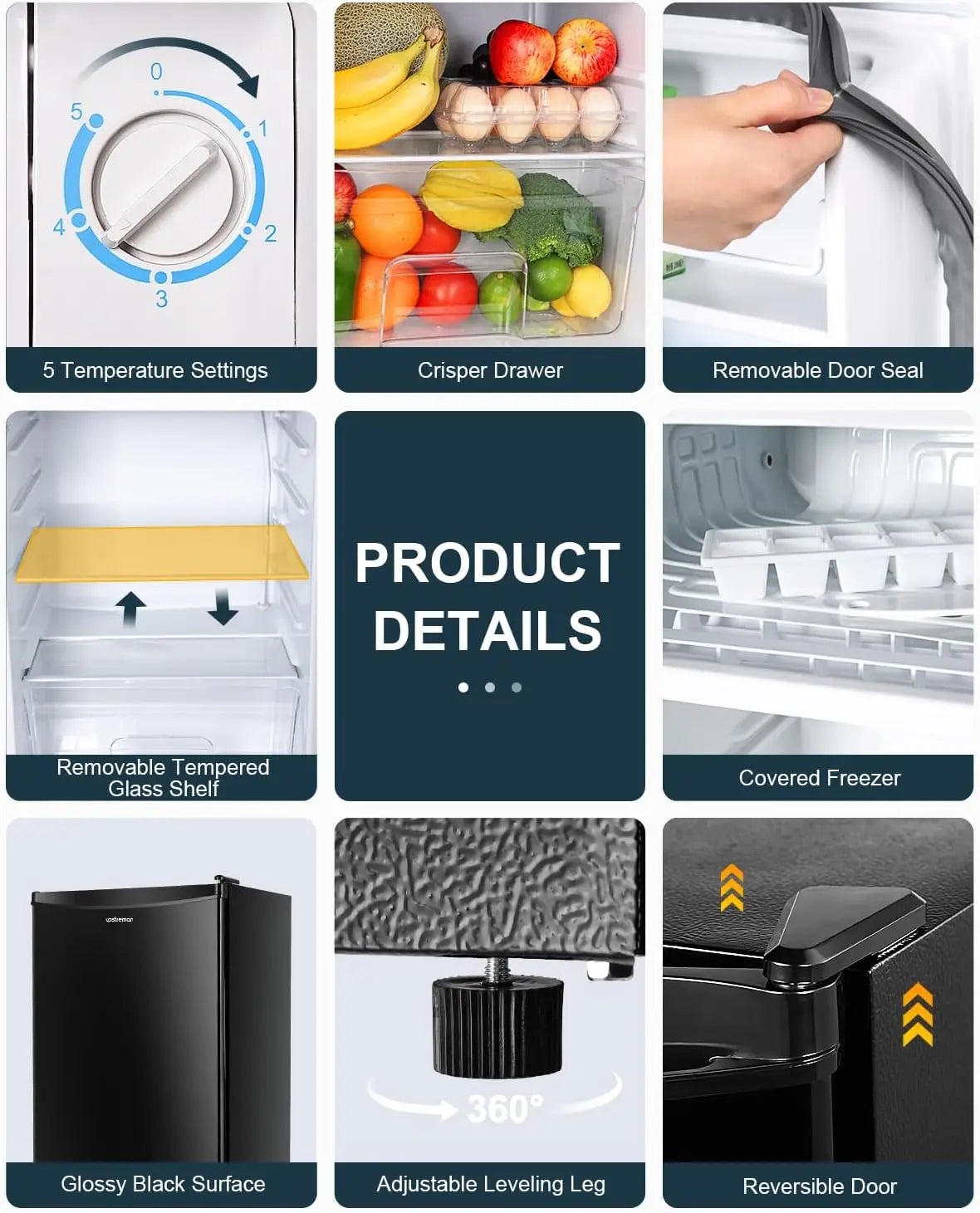 Single Door Mini Fridge, Dorm Fridge, Adjustable Thermostat, Mini Refrigerator for Bedroom, Office, Dorm, Black-BR321