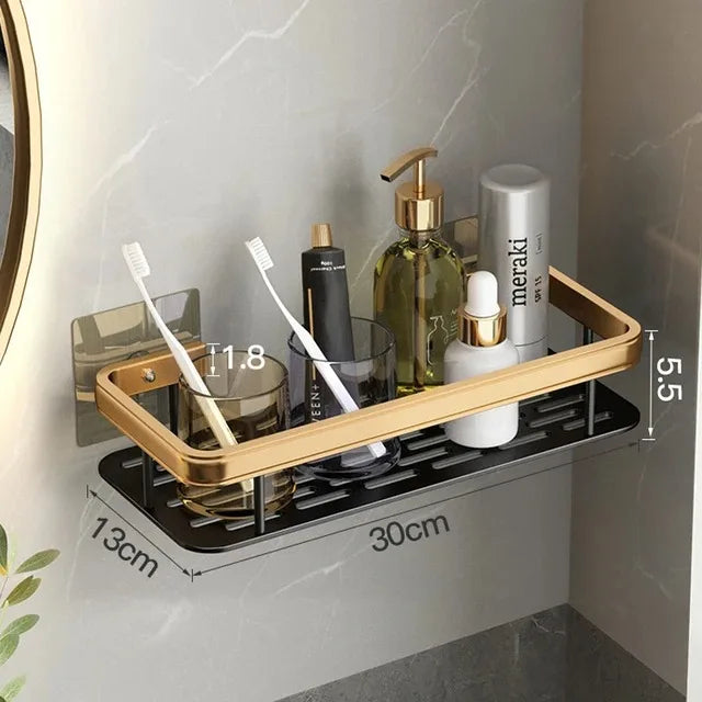 Bathroom Shelf Makeup Storage Organizer Aluminum Alloy Shampoo Rack Shower Shelf Bathroom Accessories No Drill Wall Shelf