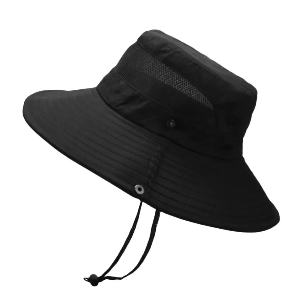Summer Men Bucket Hat Outdoor UV Protection Wide Brim Panama Safari Hunting Hiking Hat Mesh Fisherman Hat Beach Sunscreen Cap