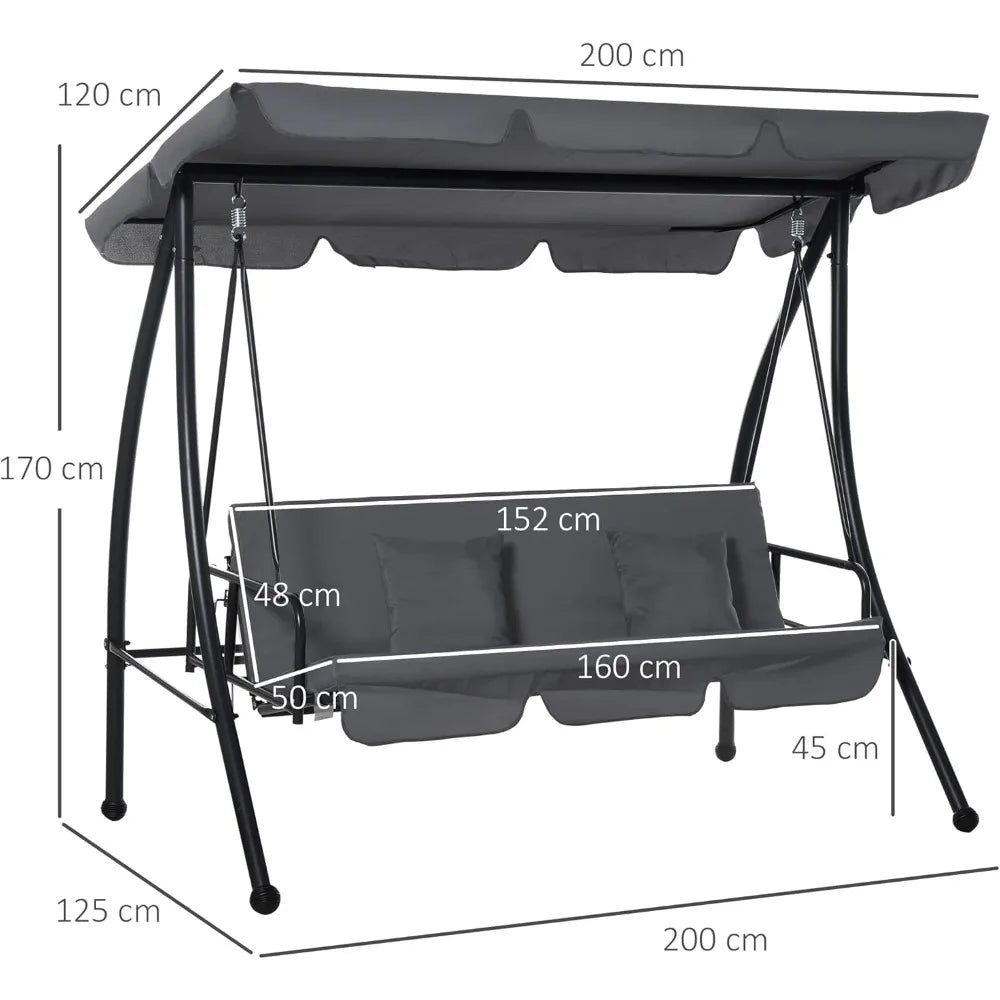 Garden Swing Chair, 2-in-1 3 Seater Garden Swing Seat Bed Hammock Bed Convertible Tilt Canopy W/Cushion, Patio Swing Bench
