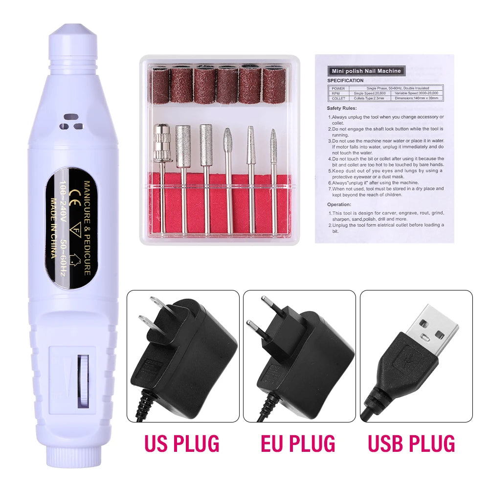 CNHIDS Nail Polishing Tools Electric Nail Drill Machine Pedicure Manicure Drill Set Milling Cutters Set Nail File Equipment