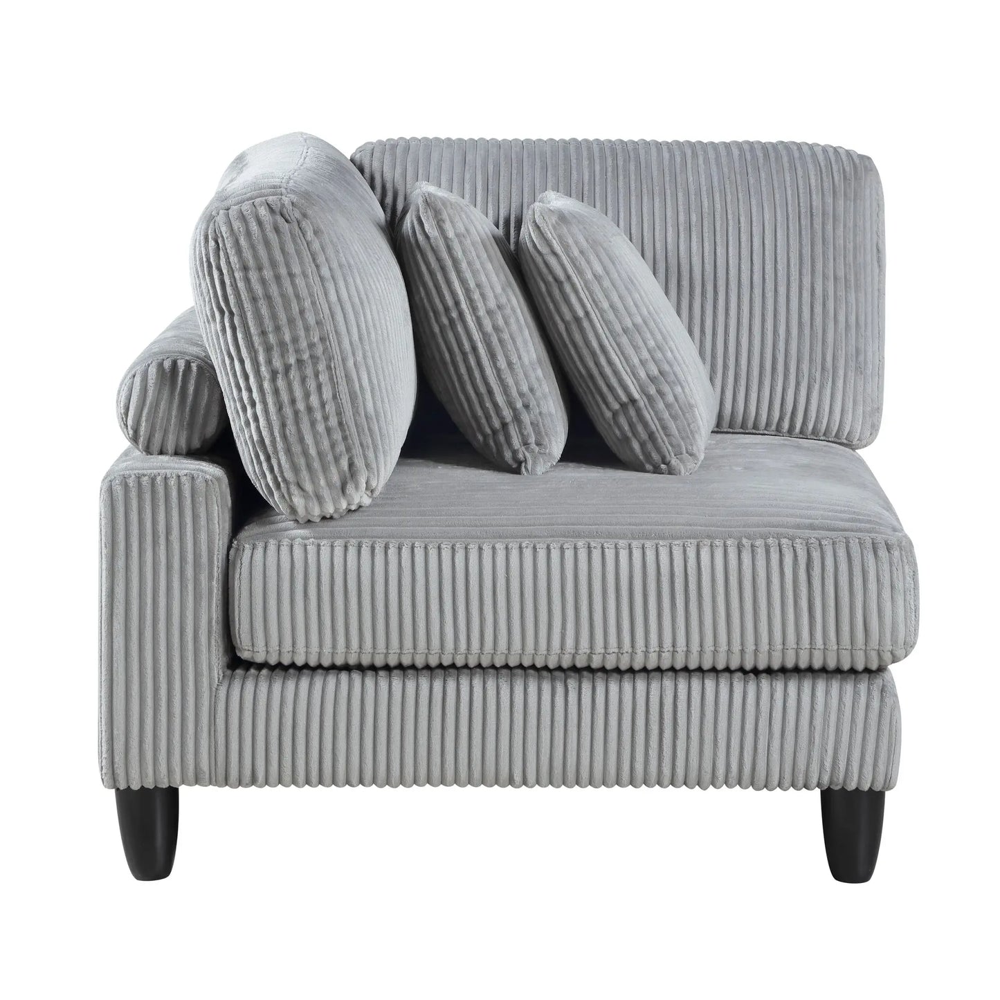 6pc Modular Sectional Set Gray Corduroy Upholstery 3x Armless Chairs 3x Corner Seats Soft Pillows Living Room Furniture