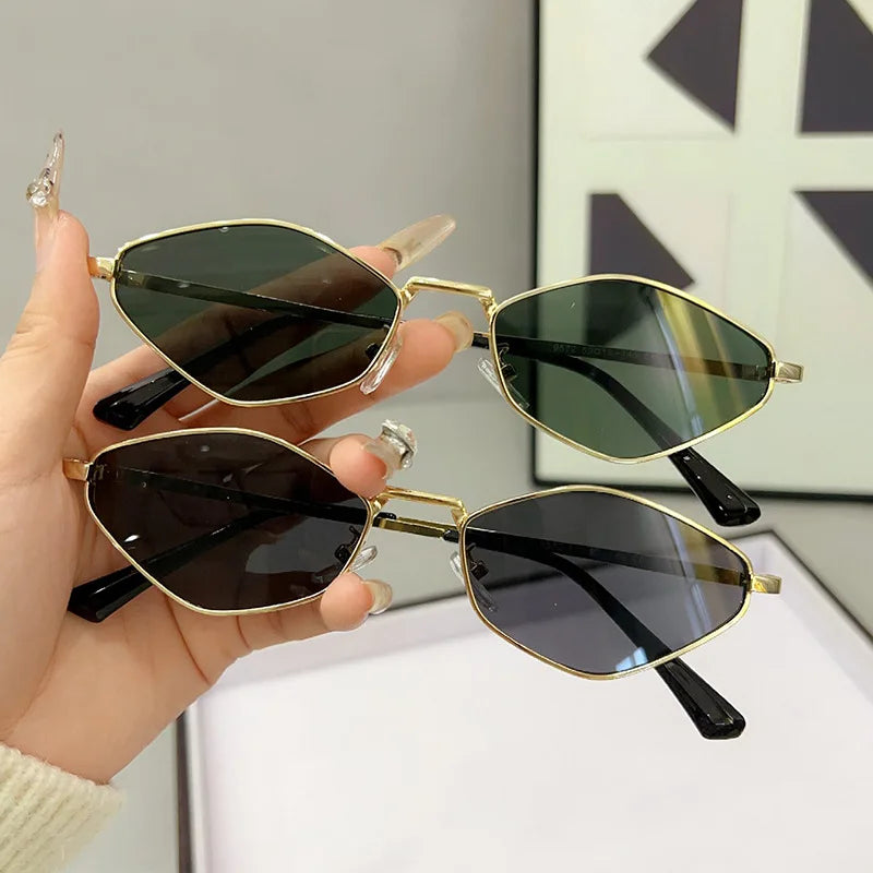 Small Polygonal Sunglasses Women Luxury Brand Steampunk Metal Frame Sun Glasses Ladies  Vintage Rhombus Shades UV400 Eyeglasses