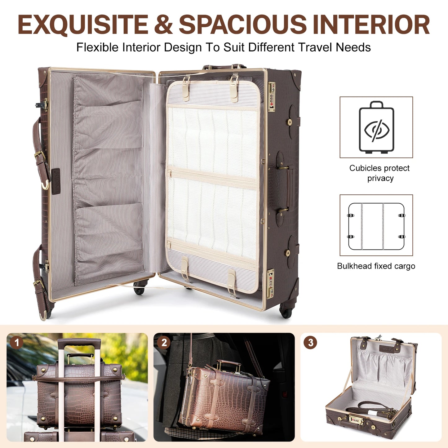 urecity Vintage Luggage Set 2 Piece Retro Trolley Luggage Bag Travel Luggage set with Spinner Wheels, TSA Lock and Handbag