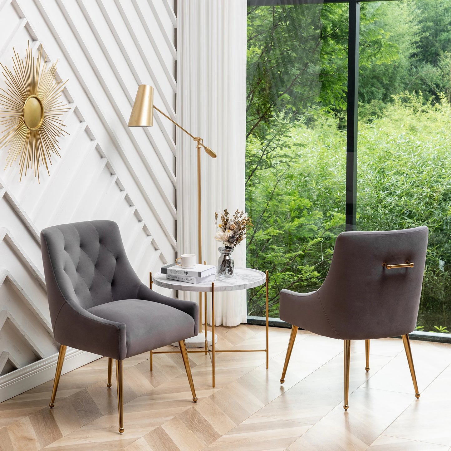 SEYNAR Modern Dining Chairs Set of 2, Upholstered Accent Chair Tufted Back Armless Chair with Back Pull