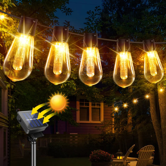 Solar String Lights Outdoor Waterproof,  10/30 Bulbs Shatterproof Bulbs Patio Lights With Remote 2 Lighting Modes LED Solar Pow