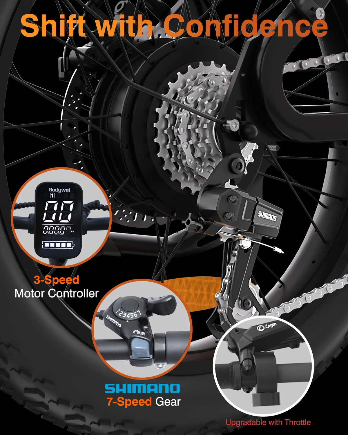 Bodywel F20 Fat Tire Ebike 20Inch Electric Bicycle 500W 48V 13.5Ah Battery All Terrain e dirt bike for Adults