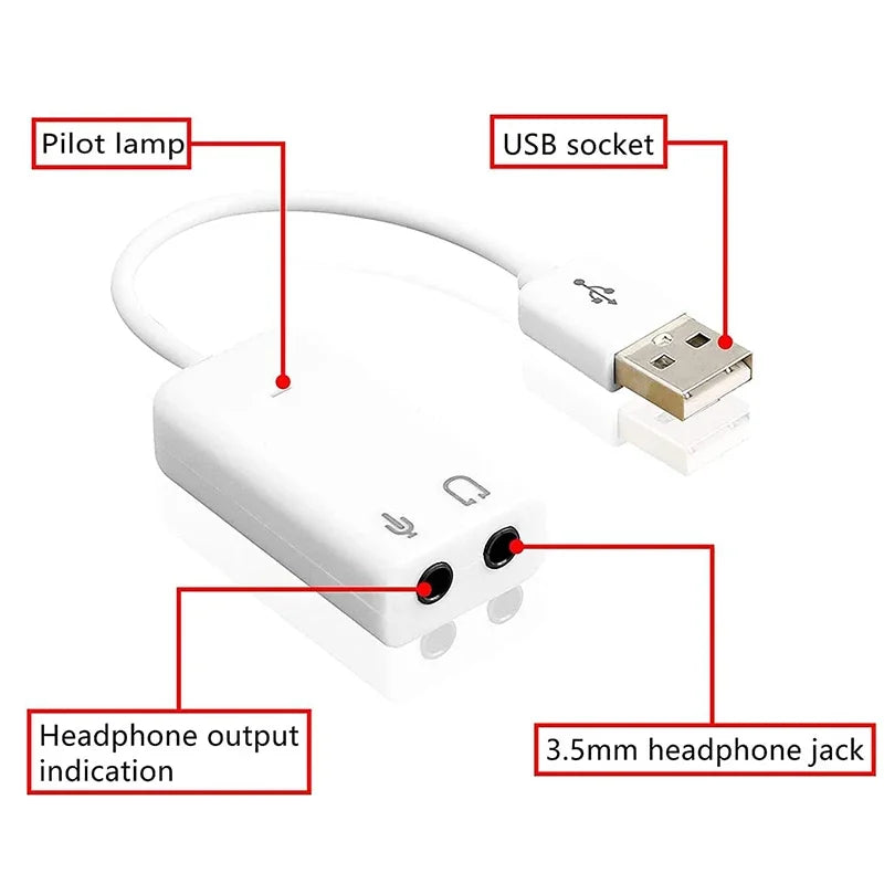 USB Audio Adapter External Sound Card with 3.5mm Headphone and Microphone Jack for Windows Mac Linux PC Laptop