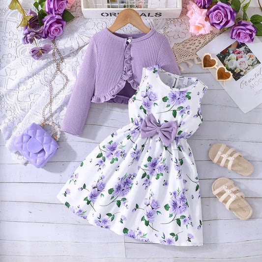 Kid Girl 2-8Years old Long Sleeve Coat Floral Princess Dresses Outfit Toddler Infant Clothing Set Fashion Kids Wear