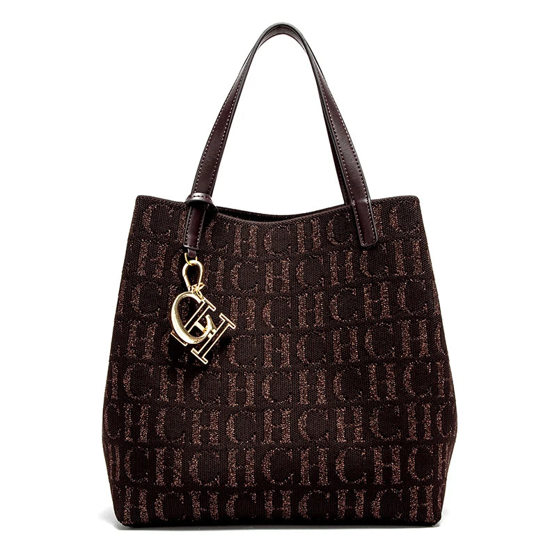 CH Simple Daily Commuter Bag Ladies Crossbod Ladies Tote Bag Large Capacity Ladies Shoulder Bag Solid Colour Letter Print Design