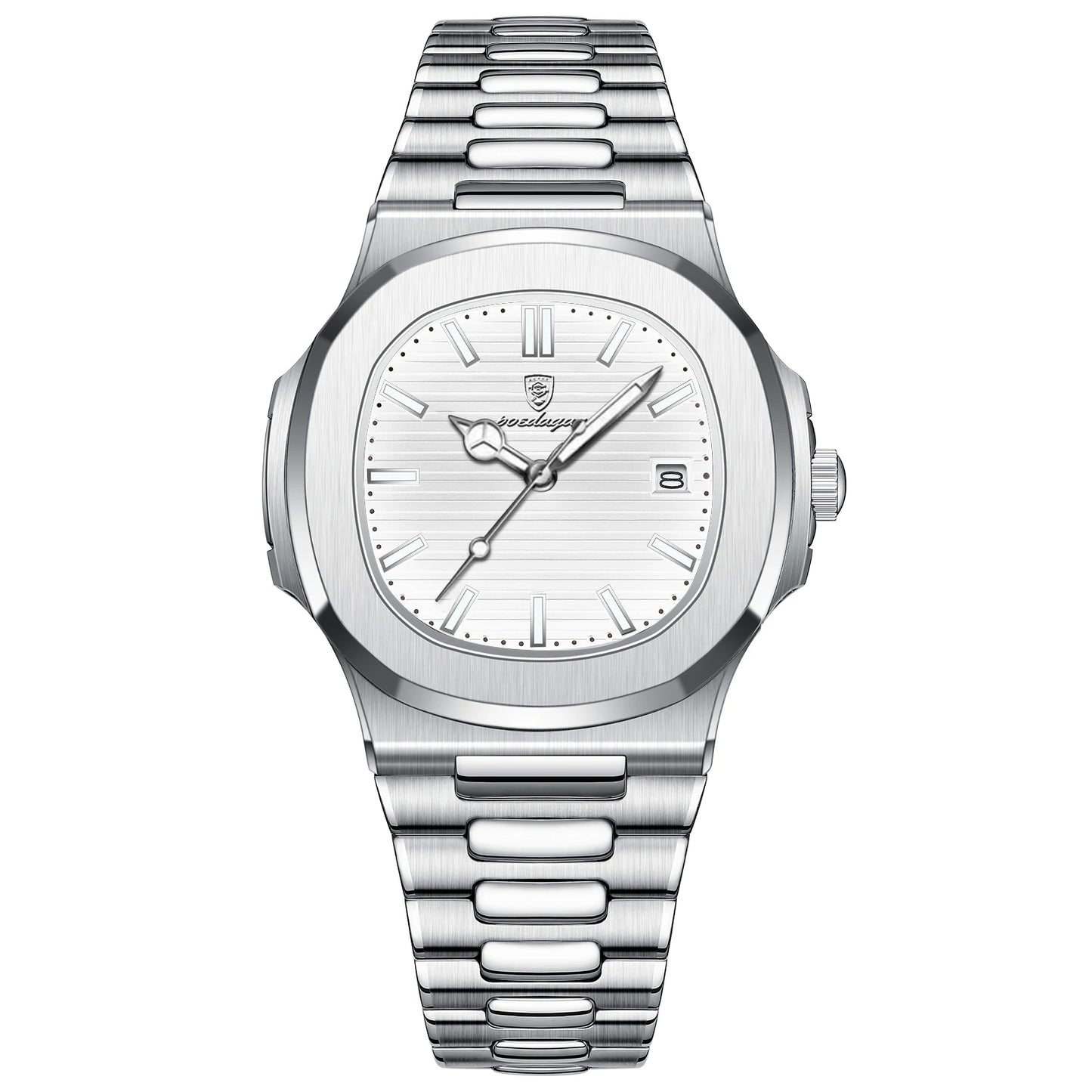 POEDAGAR Luxury Casual Watch Top Brand Fashion Square Dial Stainless Steel Calendar Luminous Waterproof Men Watch Male Clock+Box