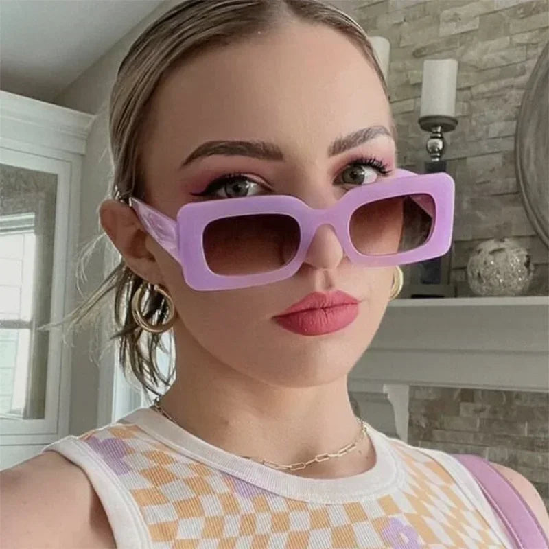 Women's Sunglasses 2025 Fashion Vintage Rectangle Frame Purple Pink Square Glasses Girls Sun Glasses Ladies Eyewear UV400