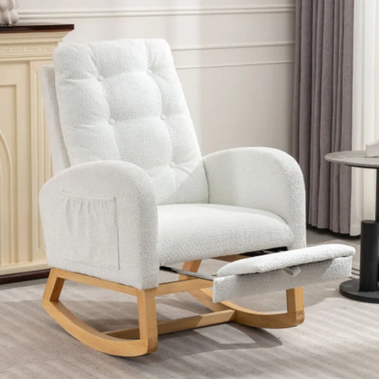 Accent Chair With Footrest High Back Rubber Wood Rocking Legs Bedroom Living Space 26.77D 38.36W X 39.76H Inch  Living Space