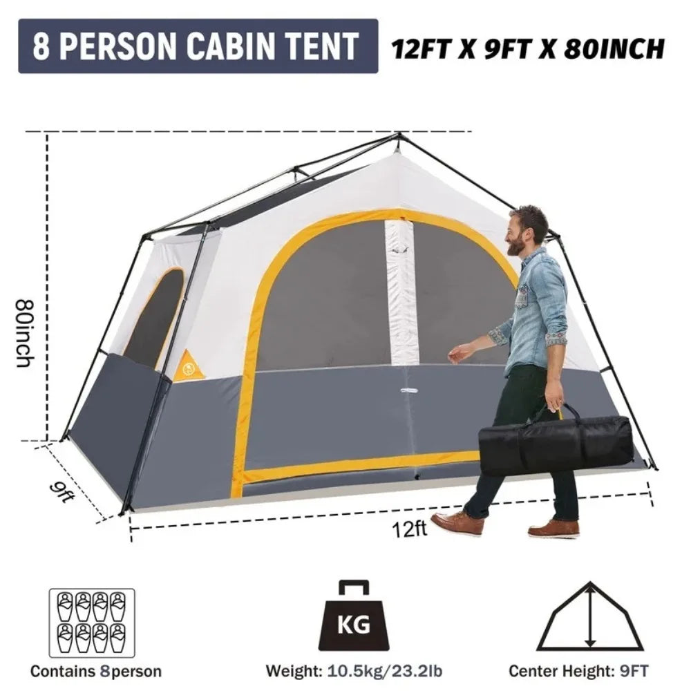 8 Person Camping Tent - Portable Family Cabin Tent for Camp, Outdoor for Hiking, Backpacking,Windproof Fabric Camp Tent