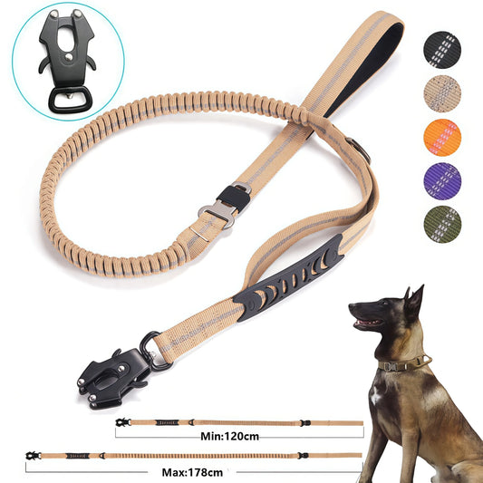 Reflective Shock Absorbing Pet Dog Leash with Car Seatbelt for Large Dogs Heavy Duty Tactical Bungee Dog Leash No Pull Dog Leash