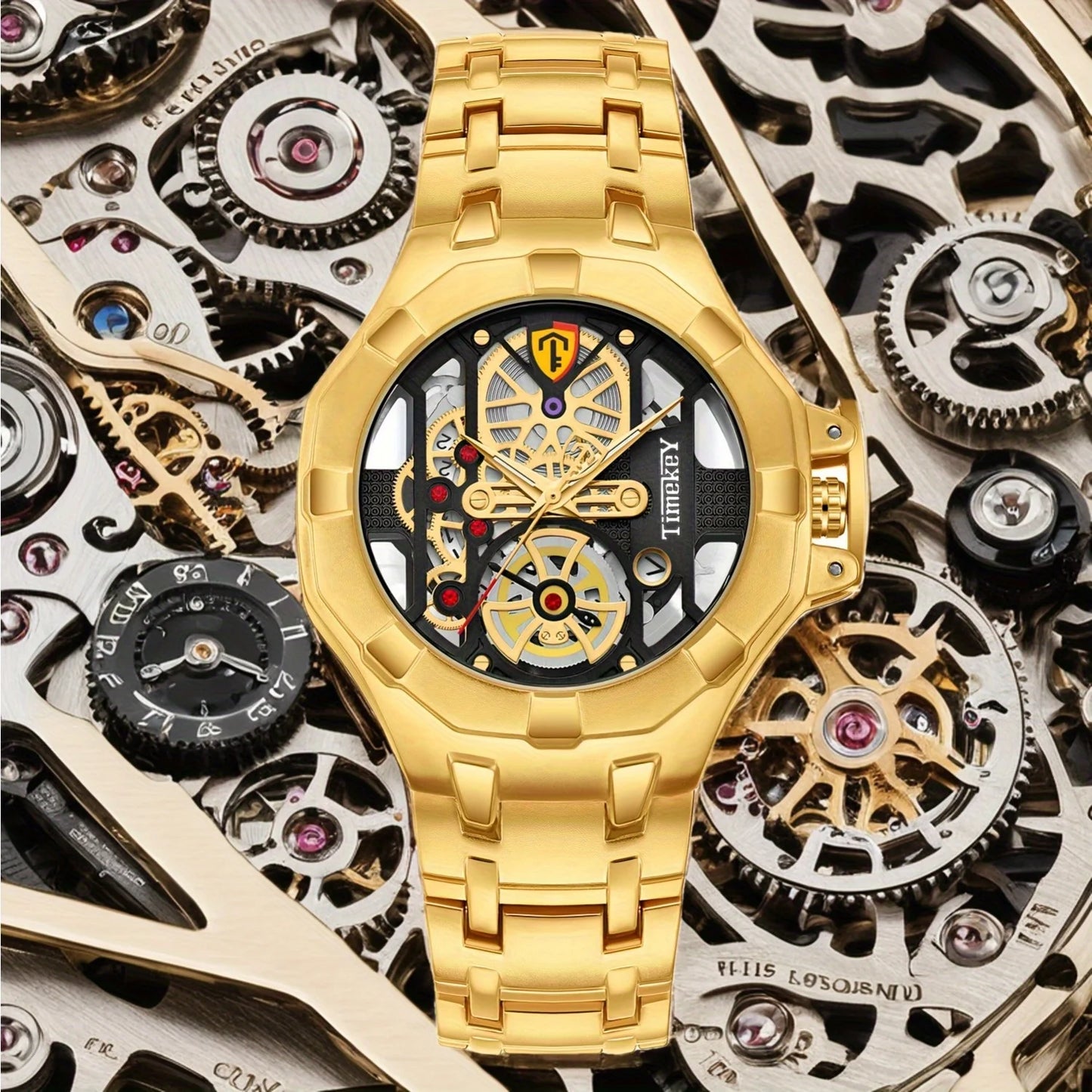 1pc skeleton design quartz men's watch with inner wheel design, technology, Christmas gift, New Year's gift。 watches for men
