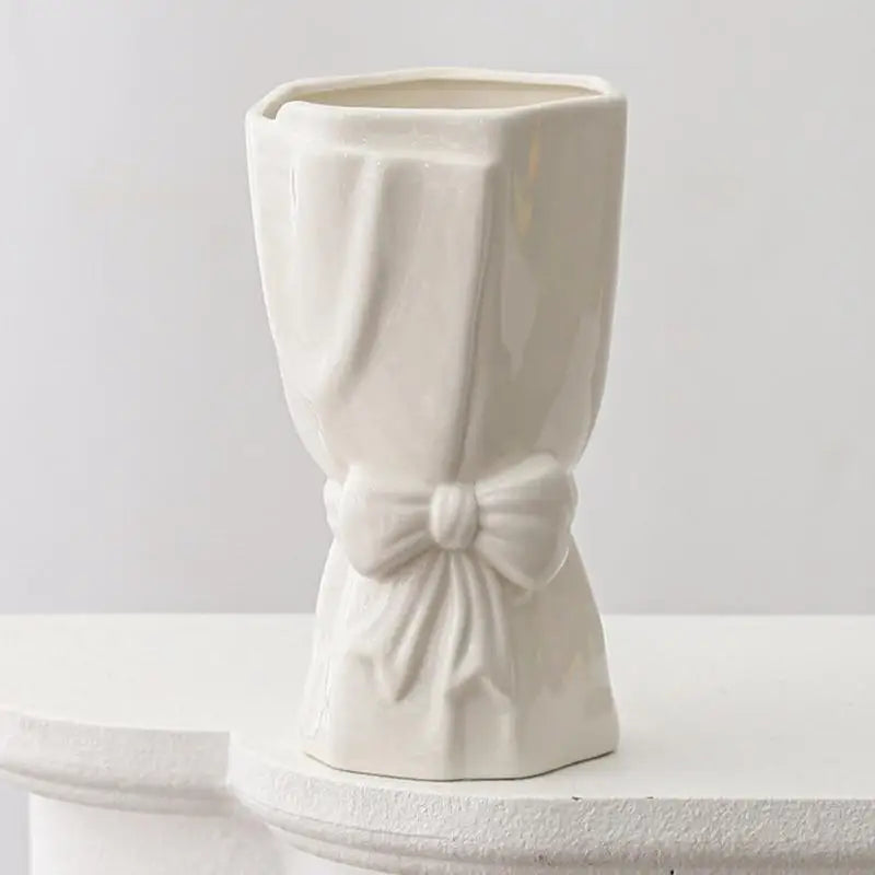 Ceramic Flower Bow Vase Bouquet Vase Plants Pot Dried Flowers Branches Vase Plants Basket Nordic White pink Ceramic Vase