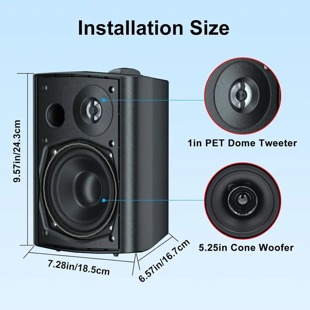 5.25 Inch 600W Waterproof Indoor/Outdoor Wall Mount Speakers - Ideal for Patio, Garden, Home Theater (2 Pairs, Black)