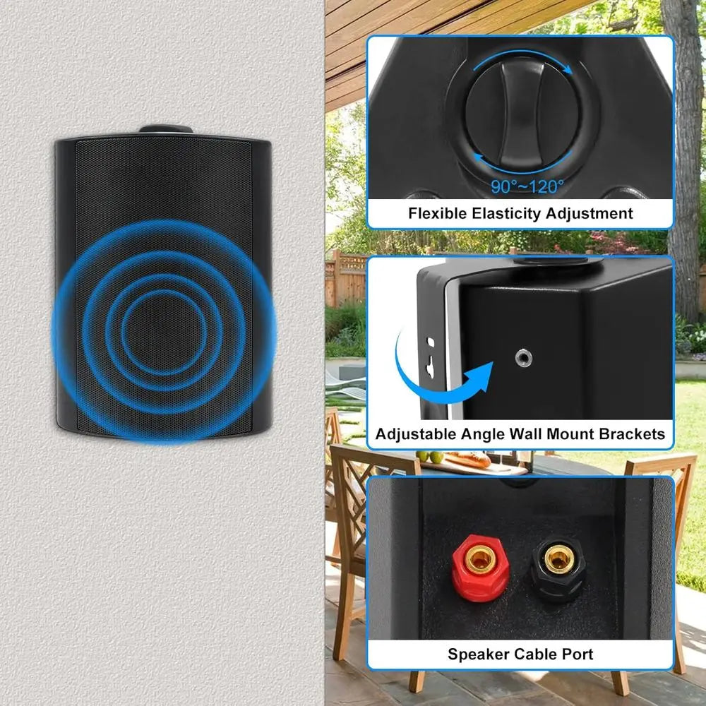 5.25 Inch 600W Waterproof Indoor/Outdoor Wall Mount Speakers - Ideal for Patio, Garden, Home Theater (2 Pairs, Black)