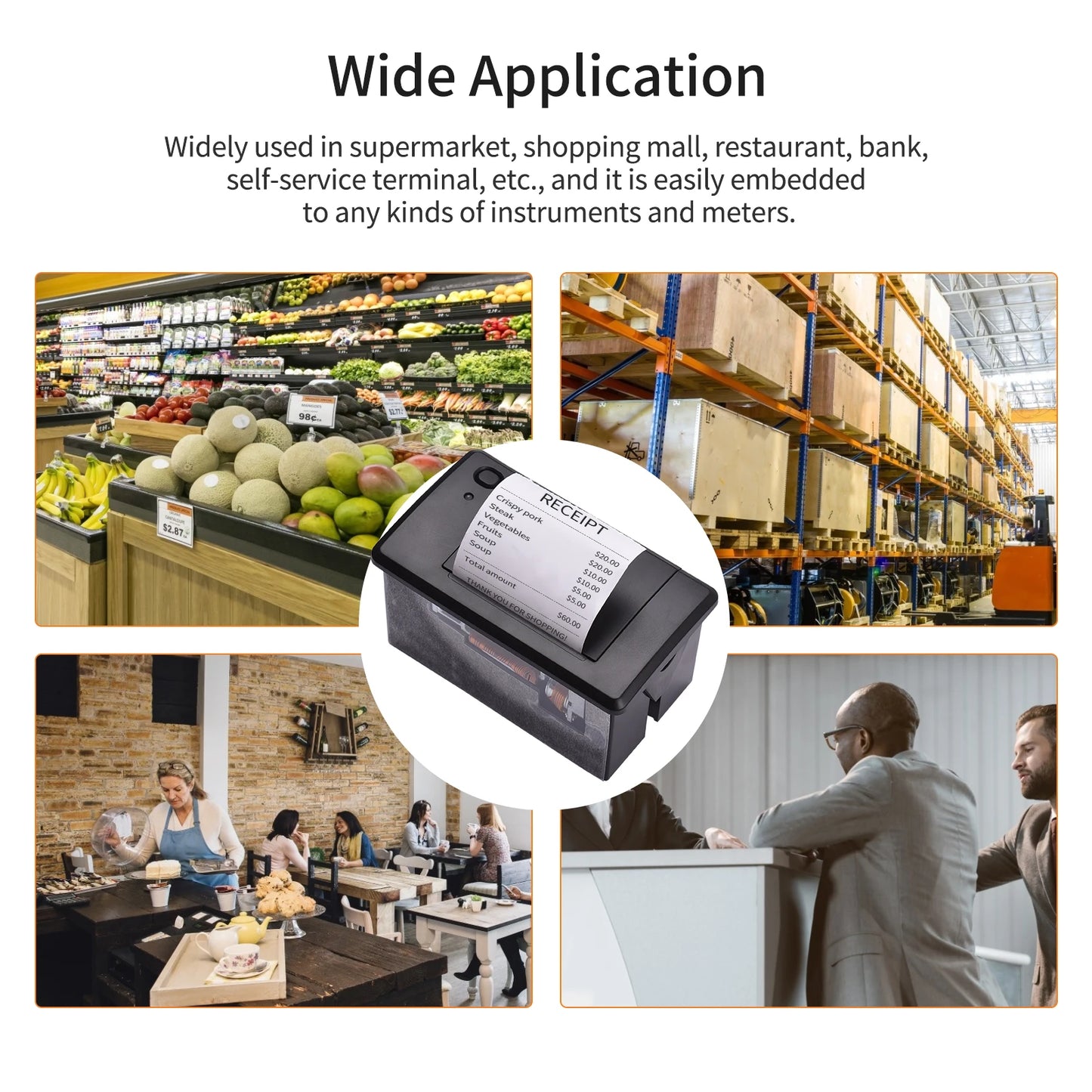 Thermal Receipt Printer 58MM Mini Printing with USB/RS232/TTL Serial Port Support ESC/POS Commands for Weighing Apparatus Cash