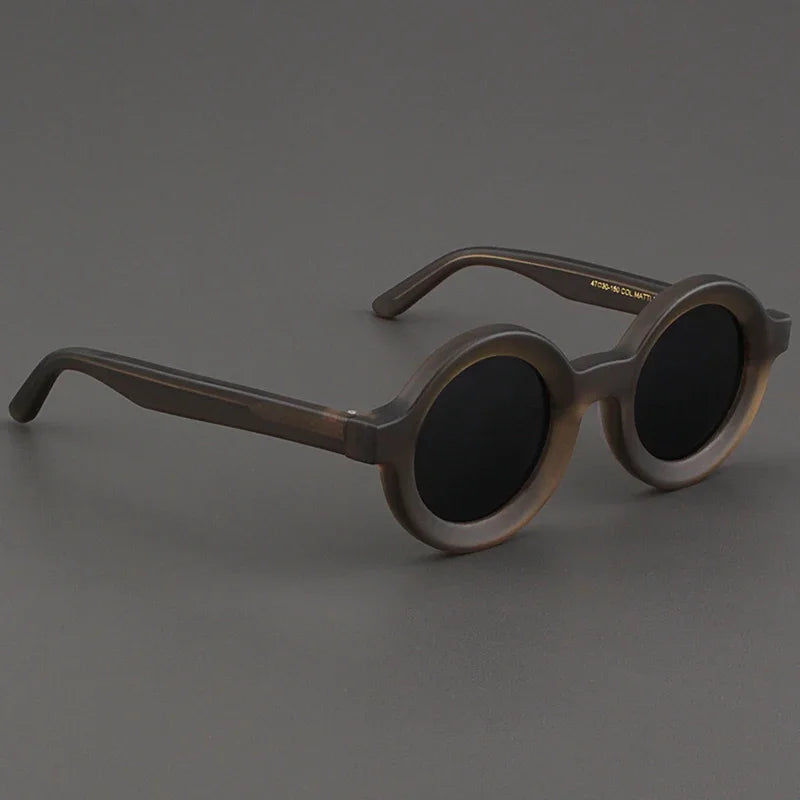 Luxury Sunglasses for Women Round Coarse Frame Frosted Matte Gray Pink Lenses Outdoor Handmade UV400 Men Polarized SUN GLASSES