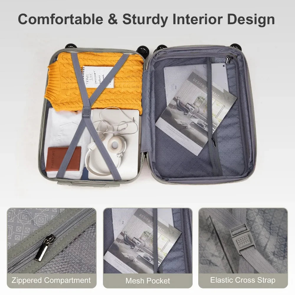14" Mini Cosmetic Cases 2 Piece Luggage Set, 20" Carry-On Expandble Luggage Hardside Lightweight Suitcase