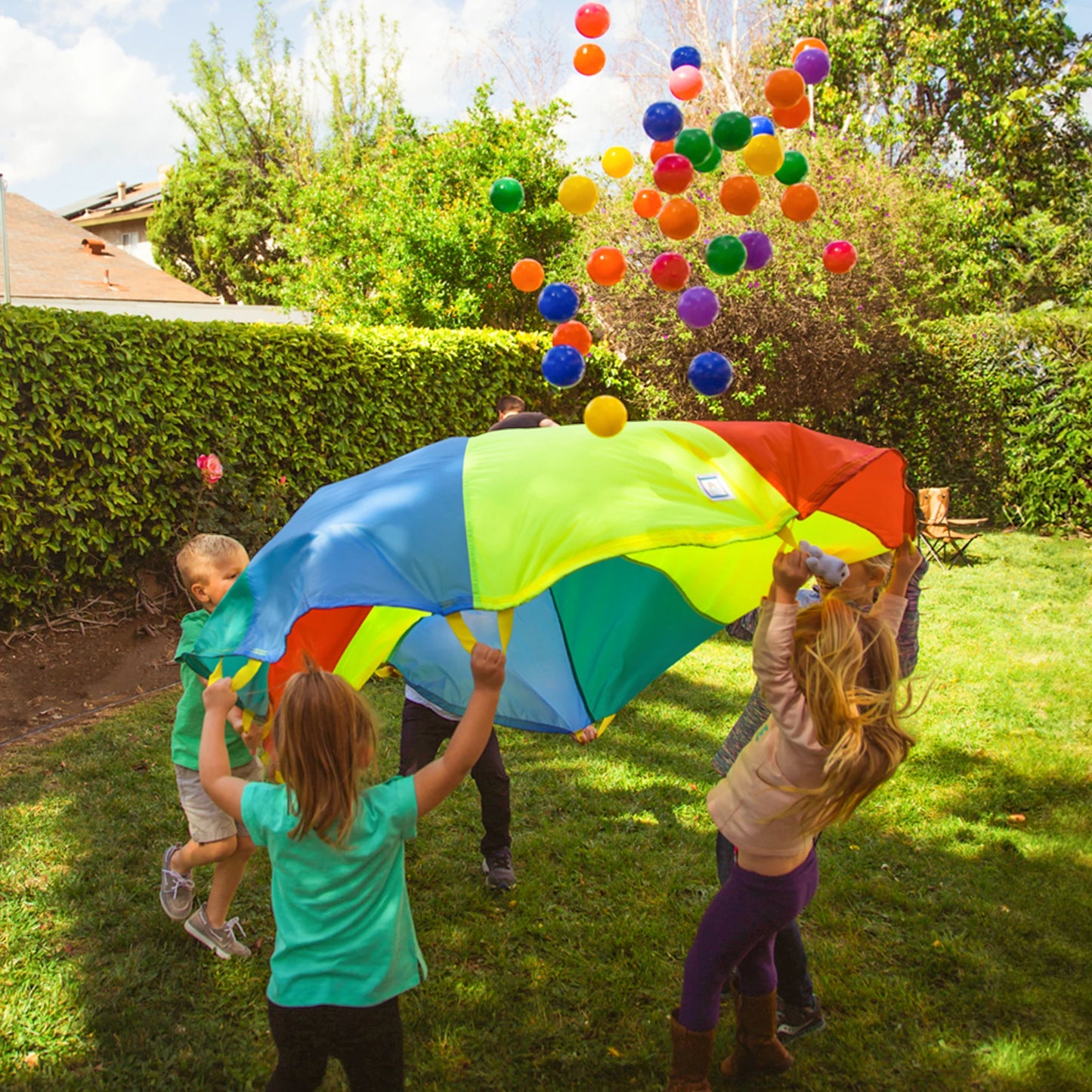 Multicolored Kids Play Parachute with 8 Handles for Indoor And Outdoor Gymnastics Toy Children's Game Activity