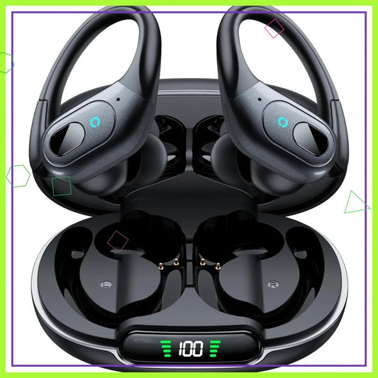 Active Noise Cancelling Wireless Earbuds with 90Hrs Playback, IPX7 Waterproof, Over-Ear Hooks for Sports Running Gym Black