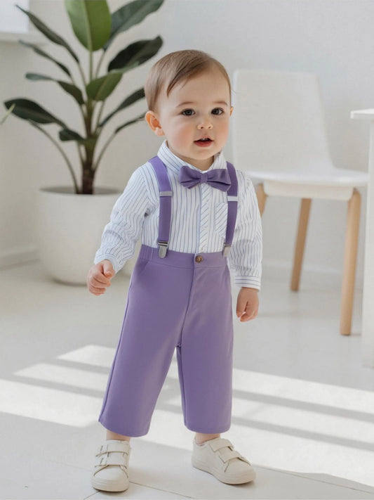 Baby Boy Formal Wear Striped Shirt and Suspender Pants Set for Special Occasions and Photoshoots