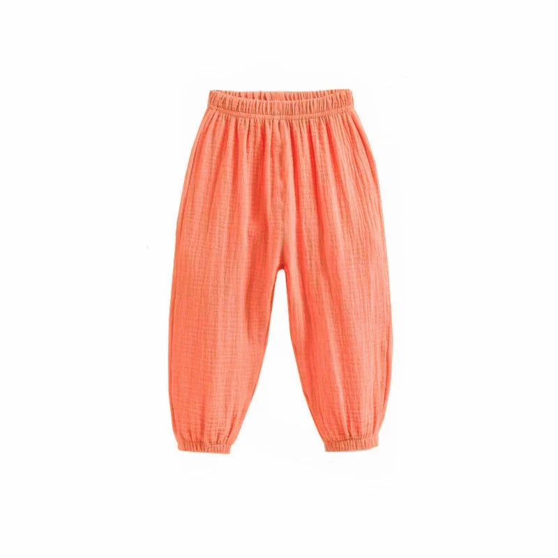 Summer Korea Children Pants Casual Girls Boys Cotton Linen Solid Color Loose Pleated Pant Trousers Girls Hight Waist Harem Pants