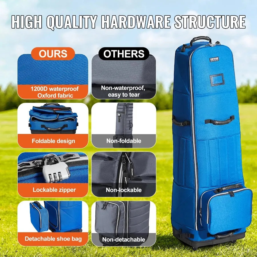 Golf Club Travel Bag Golf Luggage Case Cover with Wheels 1200D Oxford