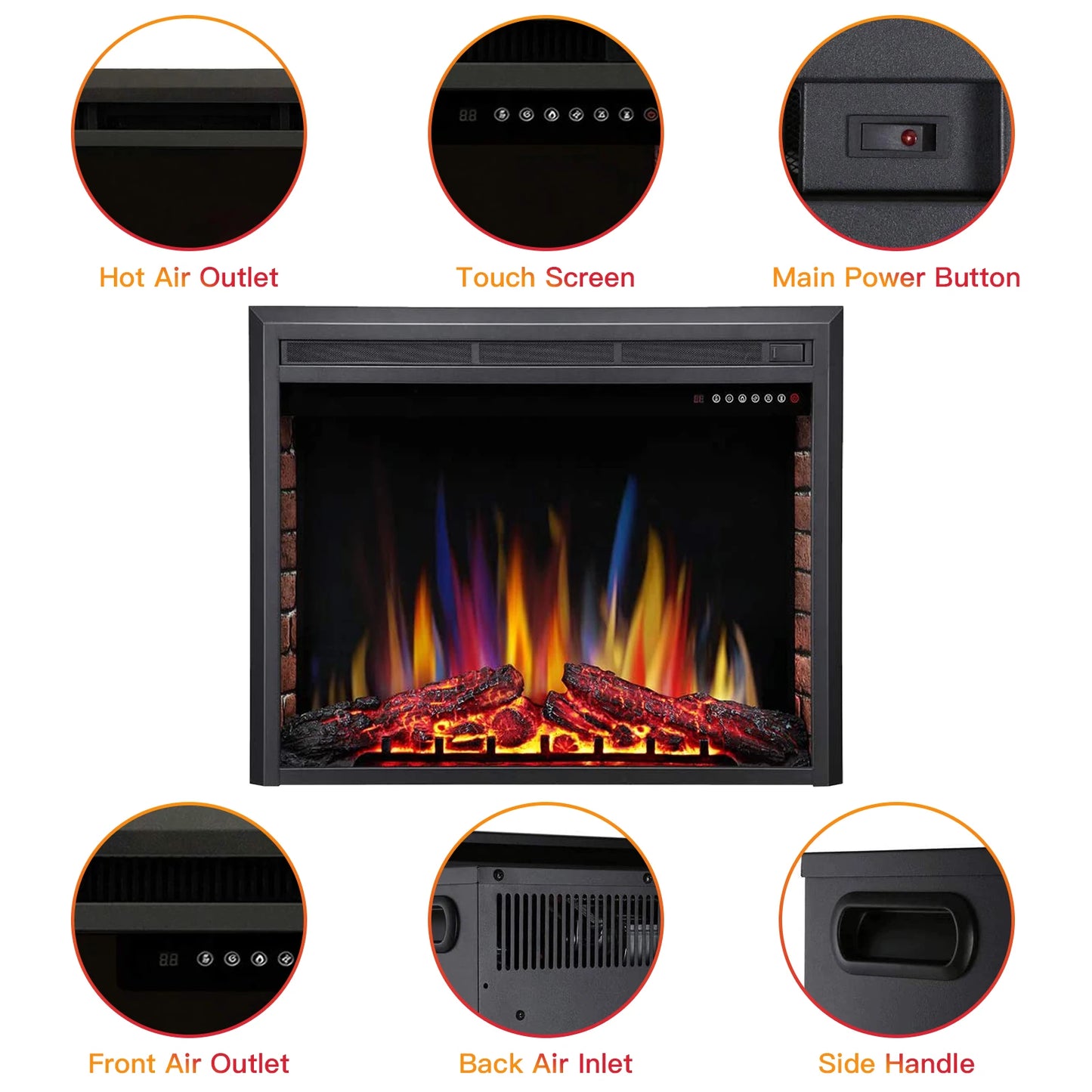 39" Electric fireplace inserts, freestanding and built-in heaters, remote control, individual flame control,750W&1500W