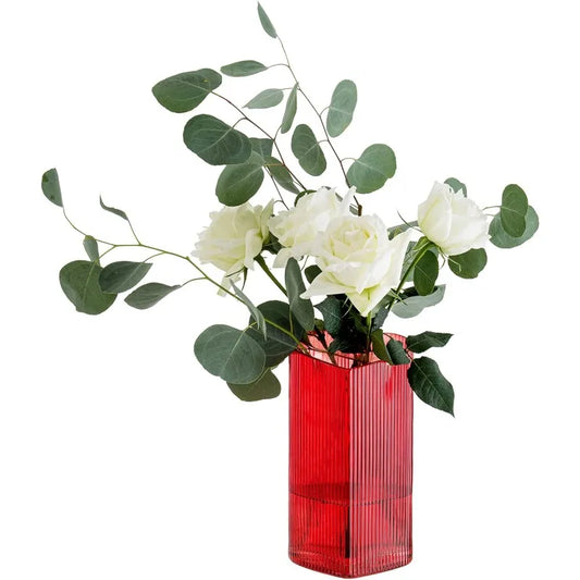 Decorative Vase Heart Shaped Glass Flower Vase for Home Wedding Table Centerpieces (Red)