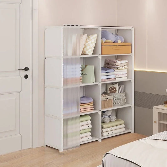 5/6 Layers Wardrobe Storage Cabinet with Curtains Simple Assembly Dustproof Large Capacity Clothes Organizer Bedroom Furniture
