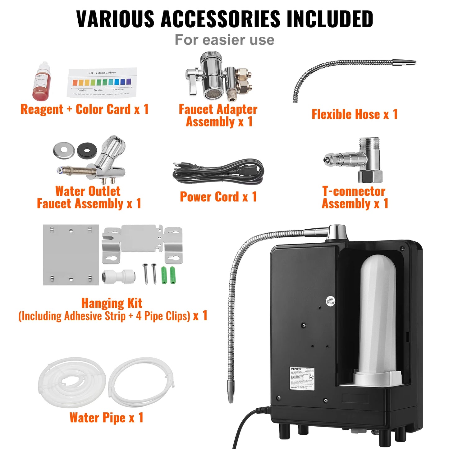 VEVOR Alkaline Water Ionizer Machine pH 3-11.2 Alkaline Acidic Hydrogen Water Purifier 6 Water Settings Home Filtration System