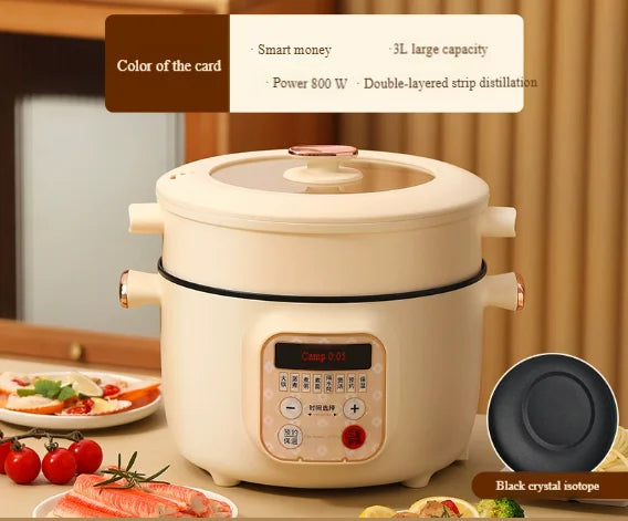 Portable Stainless Steel Electric Heater Multi-Function Rice & Noodle Cooker with Steamer for Kitchen Use Smart Electronic Type