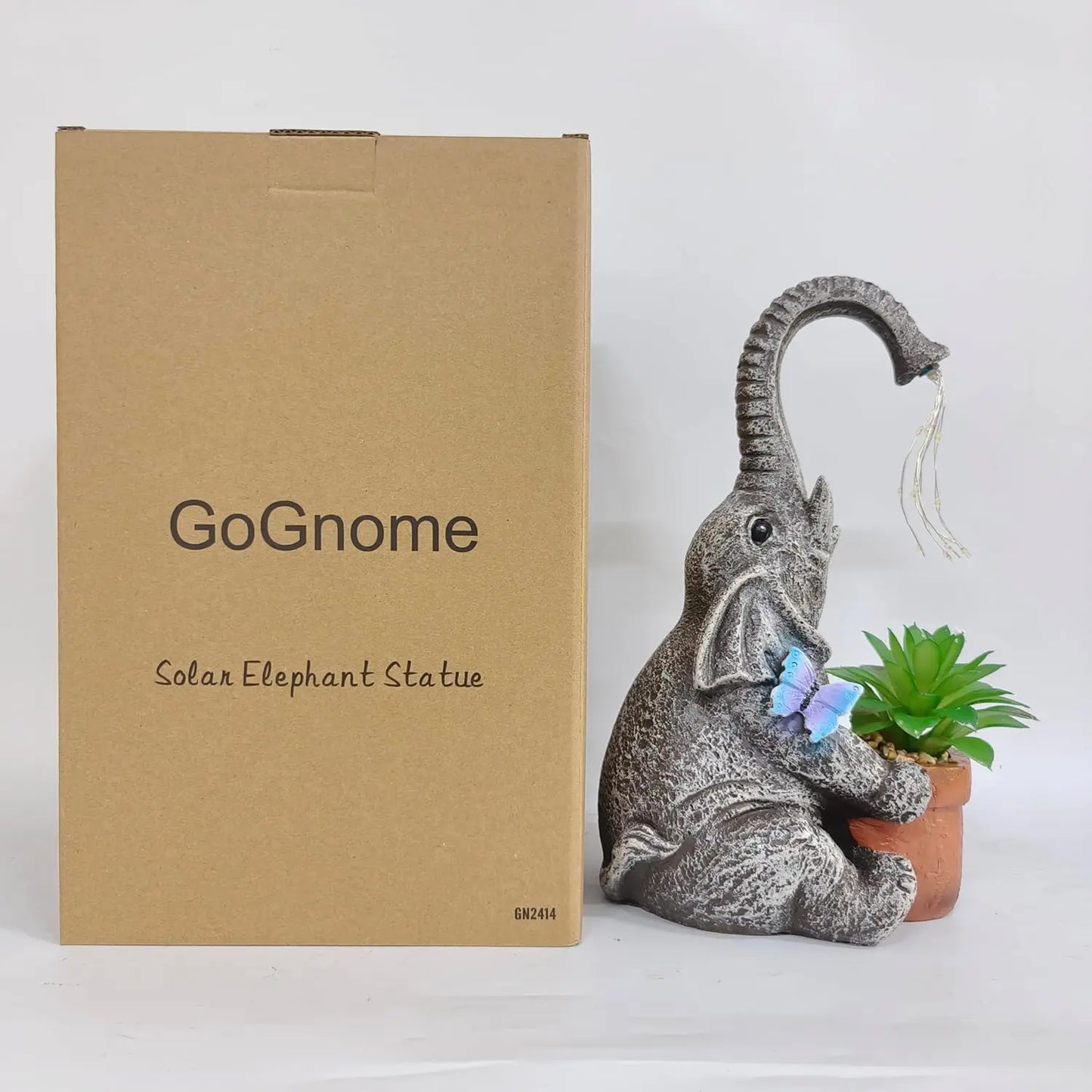 Solar-Powered Resin Elephant Garden Statue with Water Fountain & Light - Durable Outdoor Patio Decor