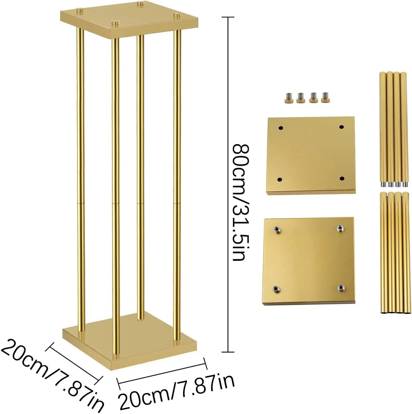 2pcs 31.5inch Rectangular Gold Metal Wedding Flower Stand Vase Column Stand Flower Display Rack for Party Home Decorations