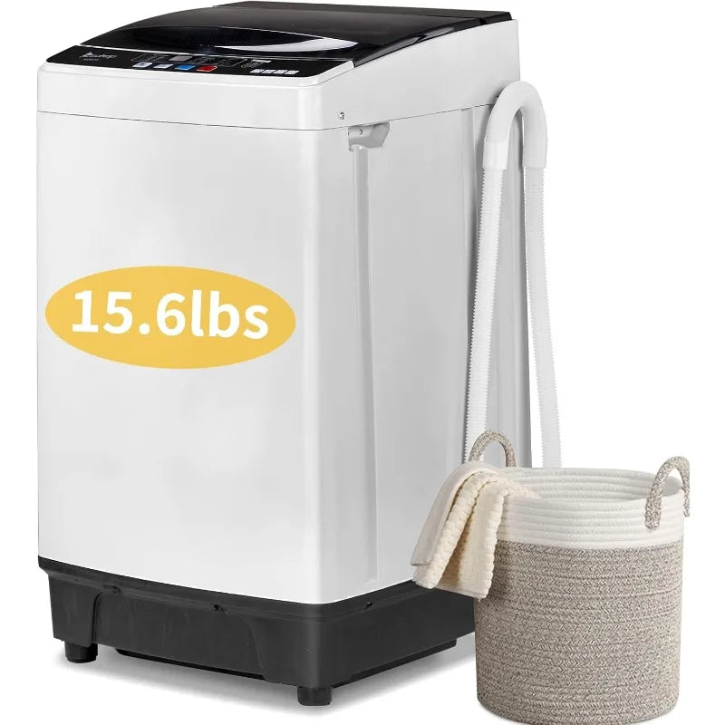 Winado Full Automatic Washing Machine, 15.6Lbs Top Load Portable Washer with Drain Pump, 10 Wash Programs 8 Water Level Washer