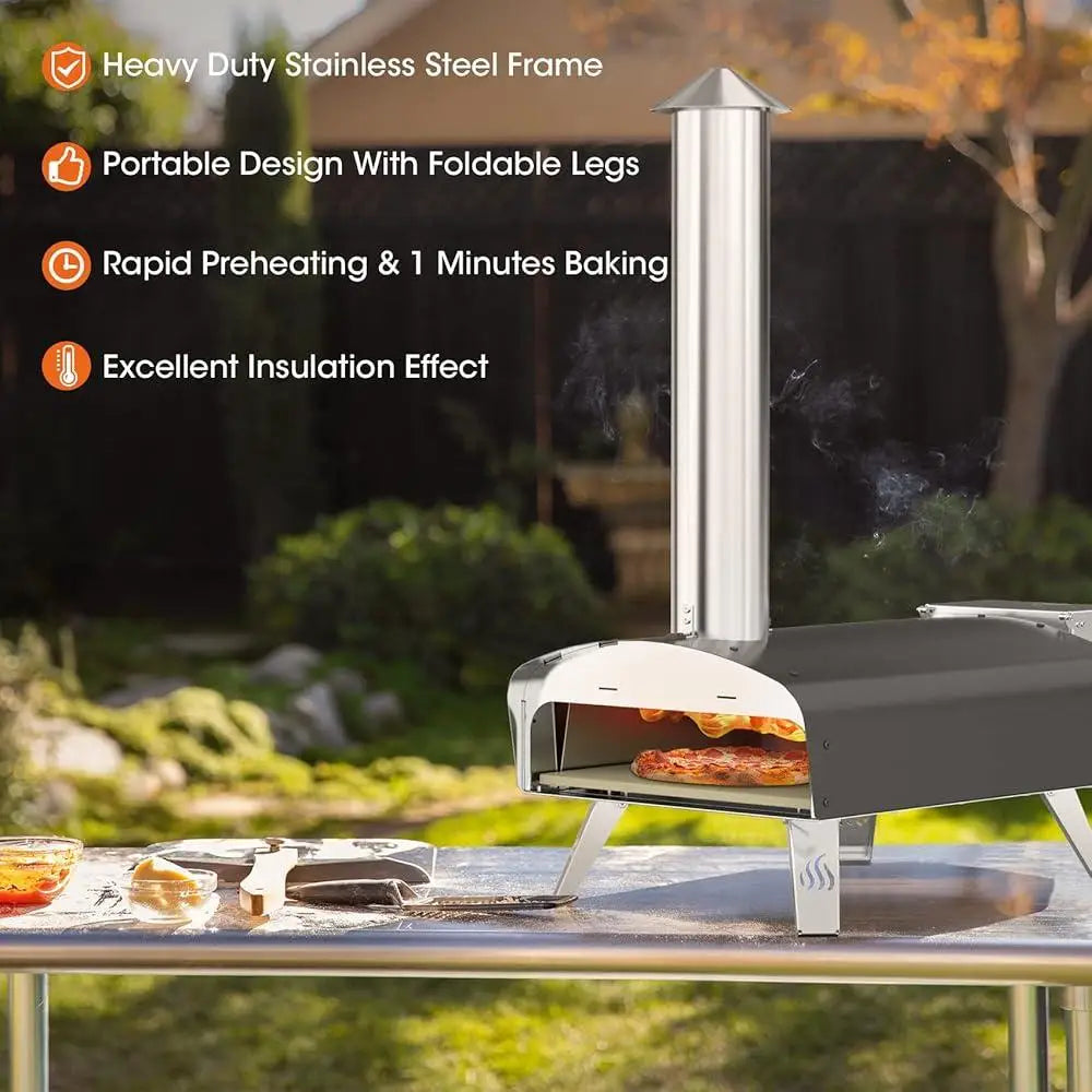 Outdoor Wood-Fired Pizza Oven 12 Inch Portable Pellet Oven with Pizza Stone Peel Perfect Camping BBQs and Backyard Parties