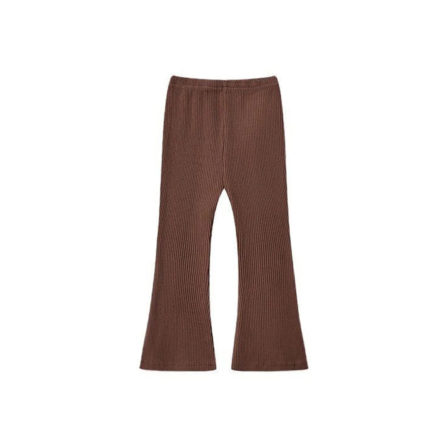 2025 Fashion Kids Girls Cotton Ribbed Flared Pants Spring Autumn Sweet Elasticity Slim Solid Color Trousers Leisure Pants 3-7Y