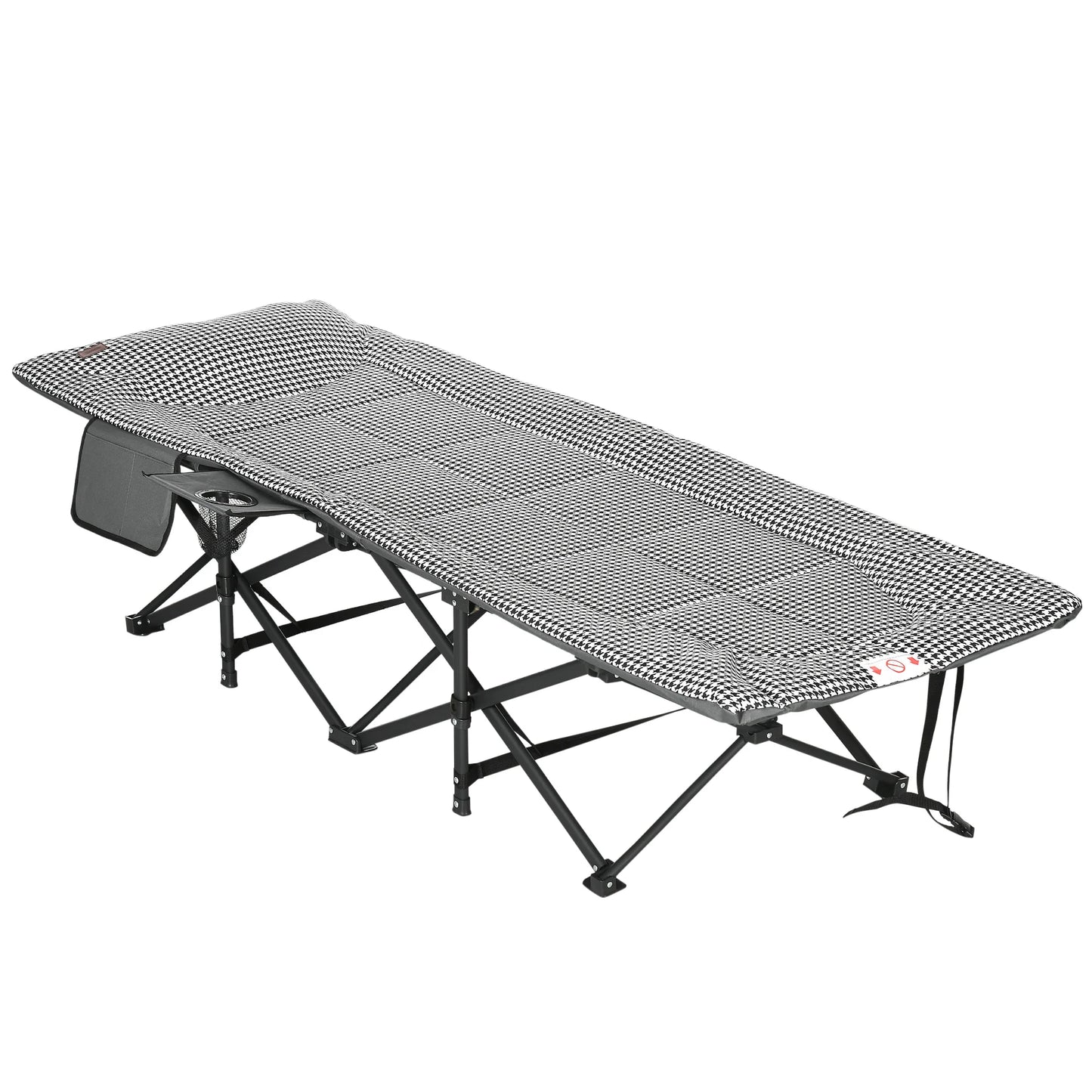Outsunny Foldable Sun Lounger, Padded Patio Camping Bed with Carry Bag, Magazine Bag and Cup Holder