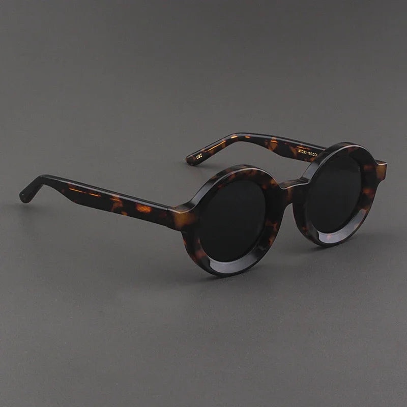 Luxury Sunglasses for Women Round Coarse Frame Frosted Matte Gray Pink Lenses Outdoor Handmade UV400 Men Polarized SUN GLASSES