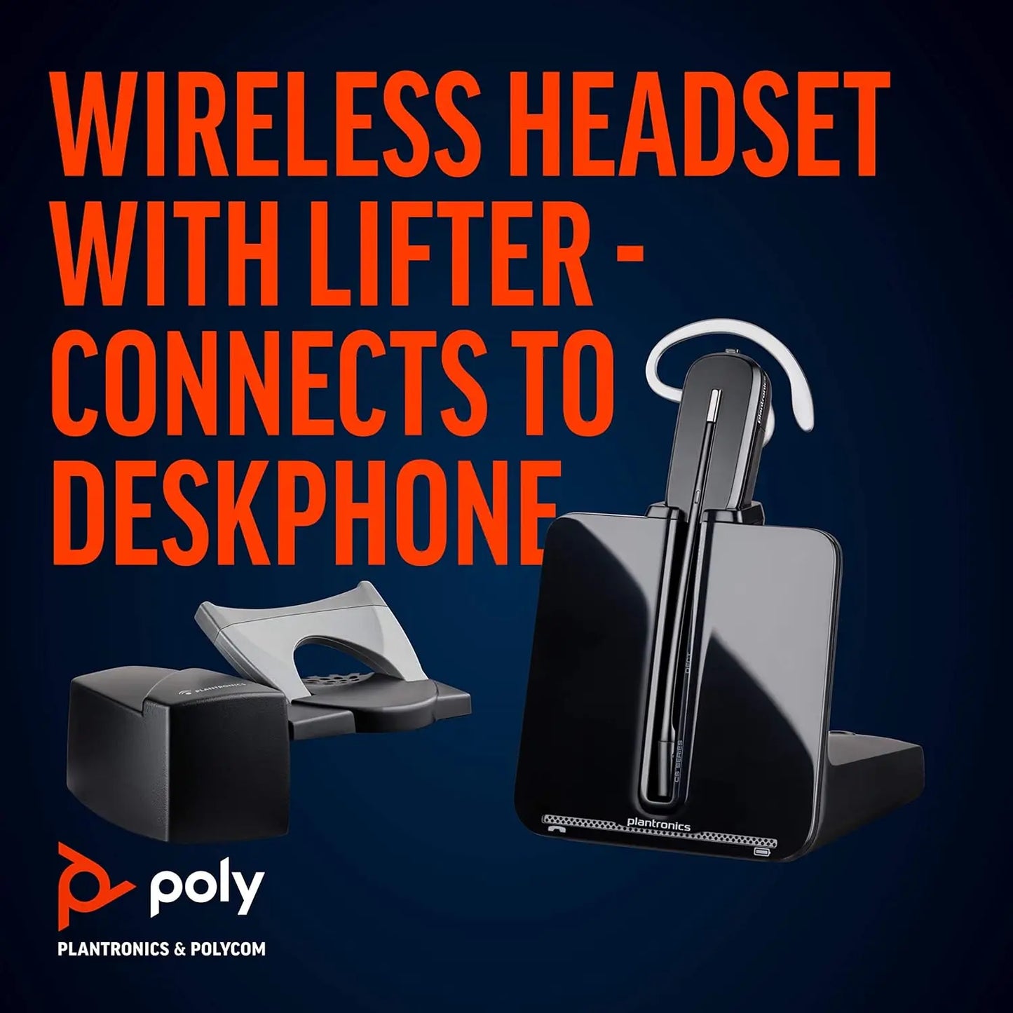 Wireless DECT Headset with Lifter, Single Ear Mono Convertible (3 Styles), Connects to Desk Phone, Noise Canceling Mic