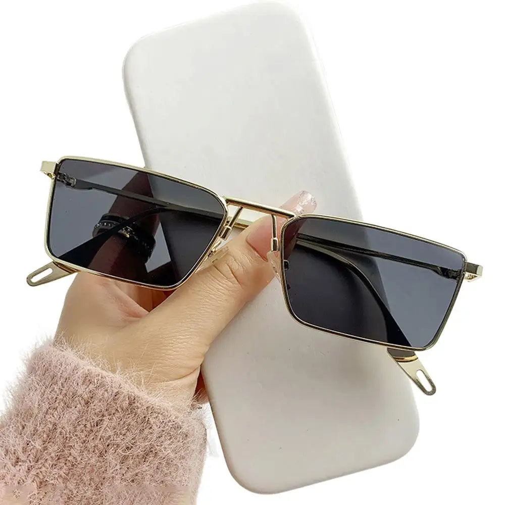 Fashion Small Rectangle Sunglasses Men Women Vintage Punk Square Driving Sun Glasses Luxury Brand Metal Frame Black Eyewear