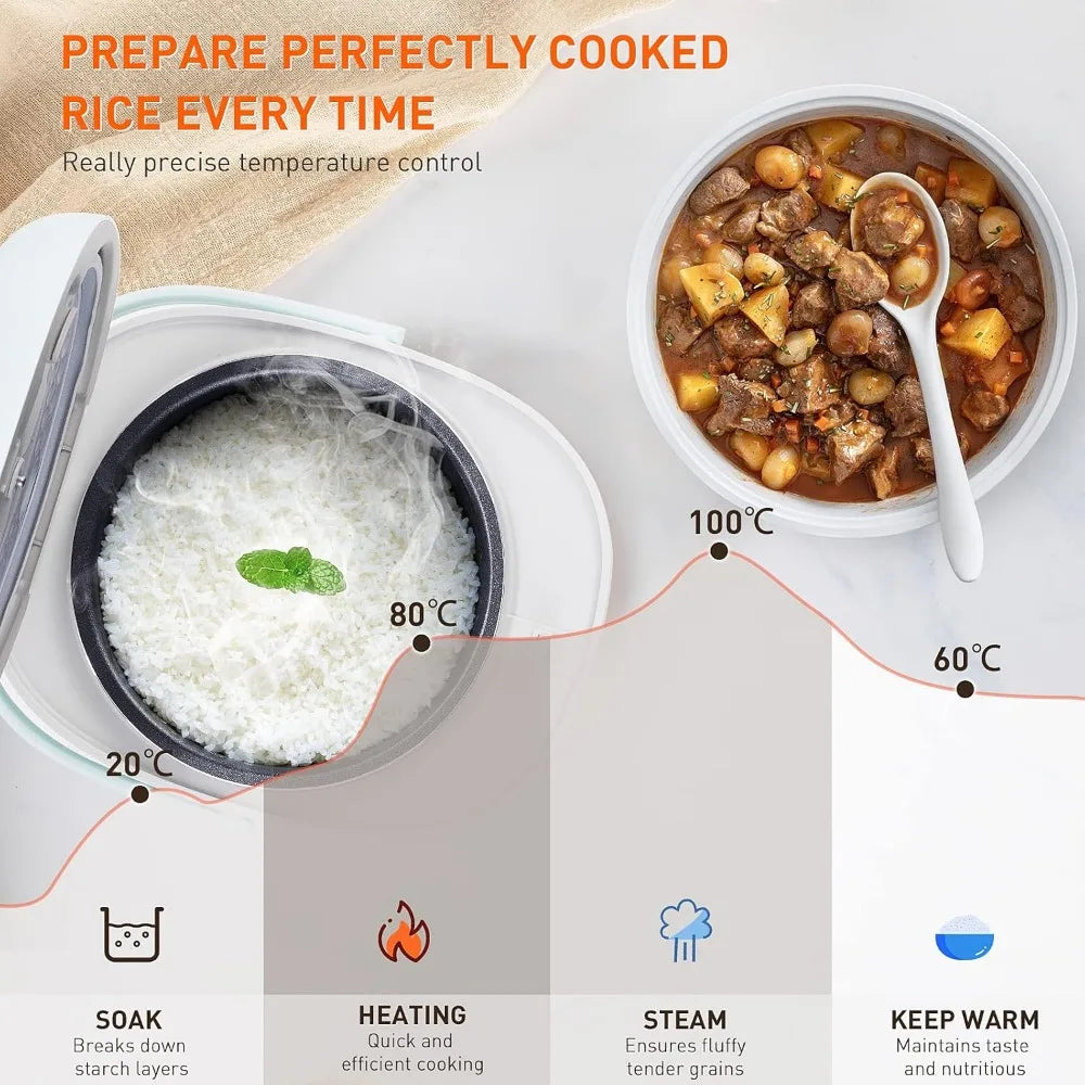 Bear Rice Cooker 4 Cups (UnCooked), Rice Cooker Small, 6 Cooking Functions, Advanced Fuzzy Logic Micom Technology, 24 Hours