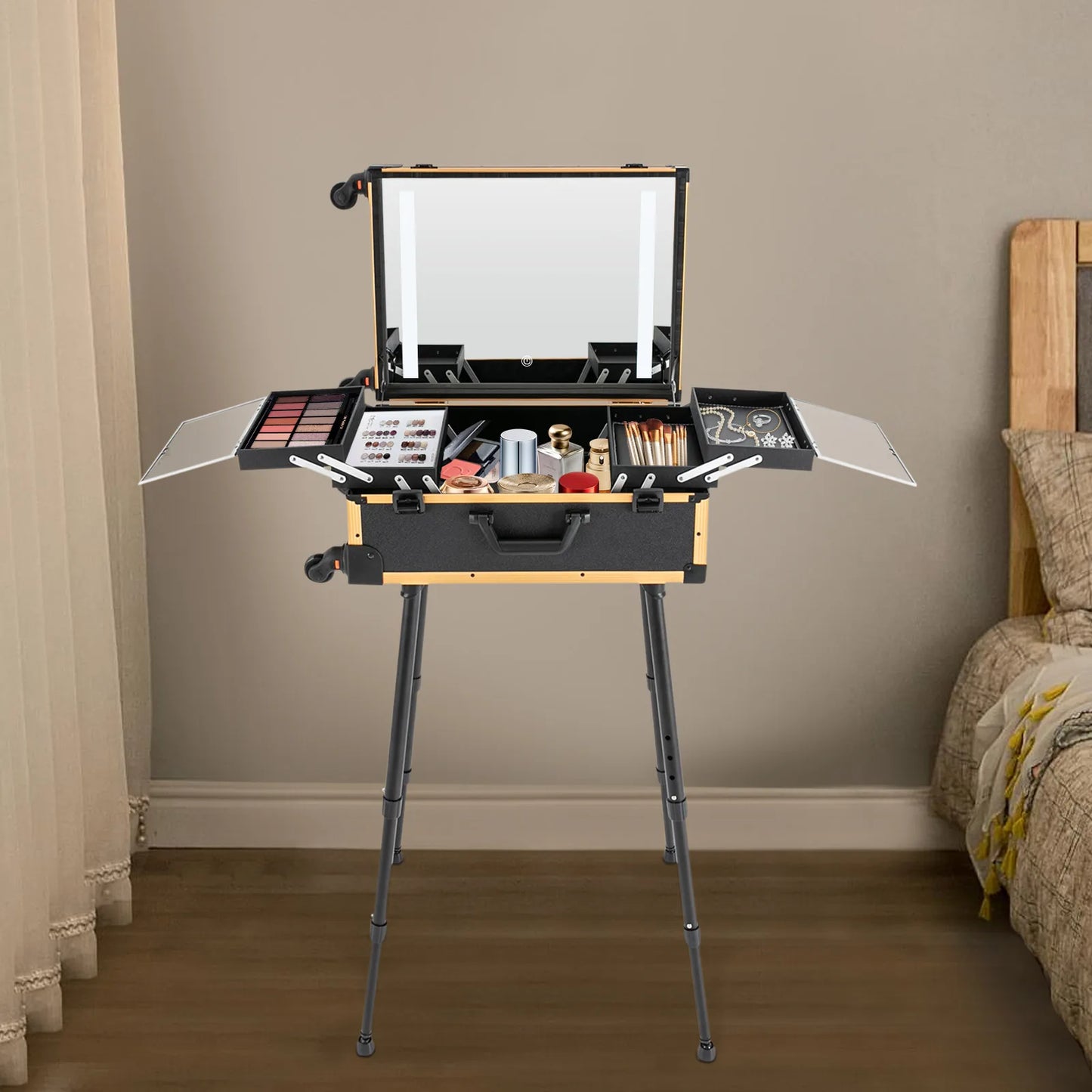 Rolling Makeup Train Case Professional Trolley Makeup Organizer Professional Cosmetology Case On Wheels Portable Makeup Station
