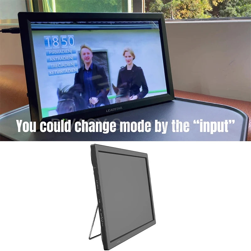 Portable Monitor Car mini TV Screen 15.4 Inch HD FM Outdoor Lightweight with stand support PVR Long Life LED Battery 2 channels